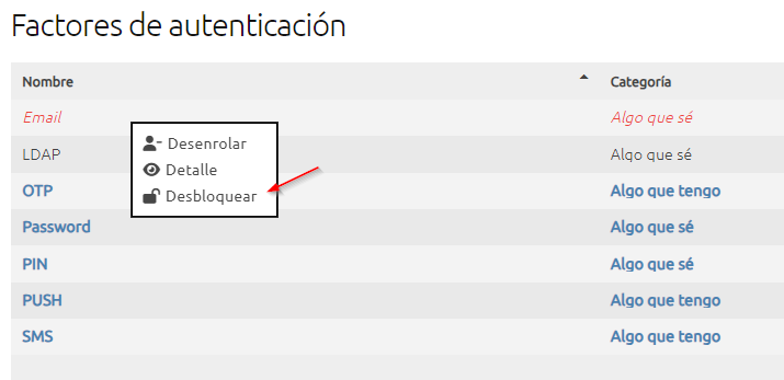 Desbloquear factor de autenticación