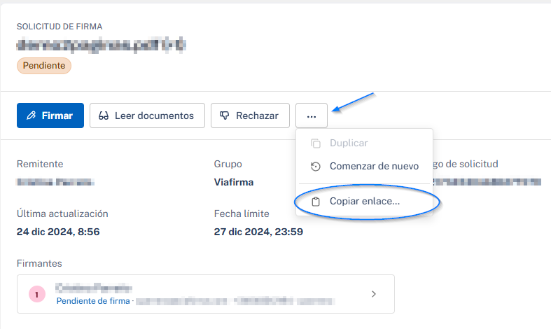 Copiar enlace de una solicitud de firma