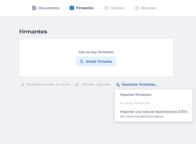 Firmantes - Menú importar csv